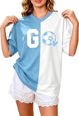 Women's 2026 Soccer Cup Shirt V-Neck Football Graphic Tee Oversized Game Day Short Sleeve Top in Kuwait