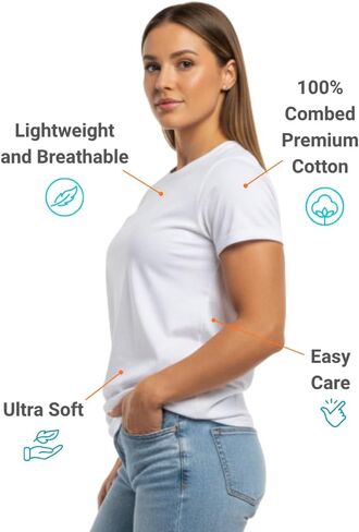 Women’s 100% Cotton T Shirts Soft Midweight Premium Crew Neck Tops Casual Summer Tops Women Regular Fit Basic Everyday Tee in Saudi Arabia