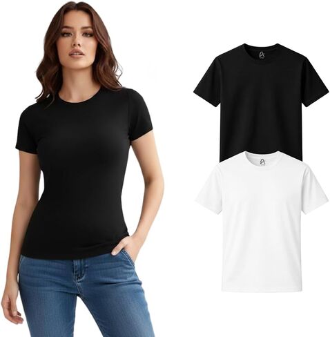 Women’s 100% Cotton T Shirts Soft Midweight Premium Crew Neck Tops Casual Summer Tops Women Regular Fit Basic Everyday Tee in Saudi Arabia