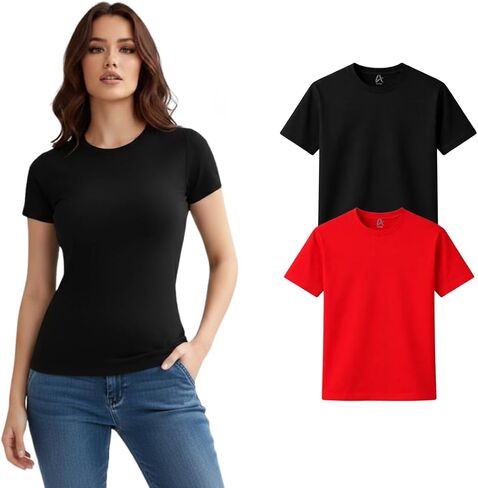 Women’s 100% Cotton T Shirts Soft Midweight Premium Crew Neck Tops Casual Summer Tops Women Regular Fit Basic Everyday Tee in Saudi Arabia