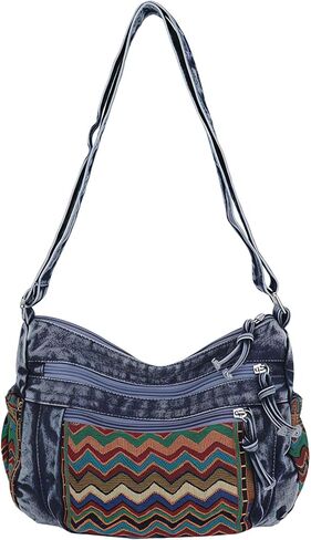 Denim Crossbody Bag,Boho Jean Bag for Women,Hobo Casual Hippie Crossbody Purse, Pocket Books Purse with Lots of Pockets in Kuwait