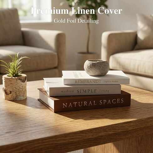 XL Decorative Books for Home Decor – Premium Linen Coffee Table Books with Hidden Storage, Faux Book Set for Living Room, Bookshelf & Shelf Styling (Beige-Brown) in Saudi Arabia