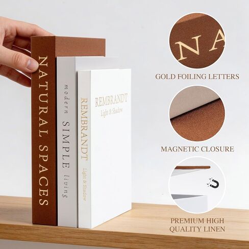 XL Decorative Books for Home Decor – Premium Linen Coffee Table Books with Hidden Storage, Faux Book Set for Living Room, Bookshelf & Shelf Styling (Beige-Brown) in Saudi Arabia