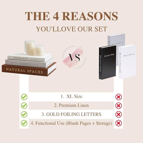 XL Decorative Books for Home Decor – Premium Linen Coffee Table Books with Hidden Storage, Faux Book Set for Living Room, Bookshelf & Shelf Styling (Beige-Brown) in Saudi Arabia