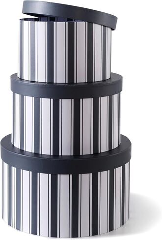 Soul & Lane Cardboard Hat Boxes with Lids – Set of 3, Round Storage Boxes for Hats, Photo Keepsakes & Gifts, Sturdy Paperboard Organizer for Home Décor, Navy Heritage Stripe in Kuwait