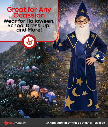 Morph Wizard Costume Kids, Boys Wizard Costume, Toddler Sorcerer Costumes, Boys Halloween Costume in Saudi Arabia
