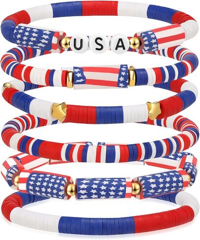 250 Anniversary USA Merchandise 4th of July Bracelet for Women Men Red White and Blue Stretch Bracelets Patriotic Bracelets Jewelry for Independence Day in Saudi Arabia