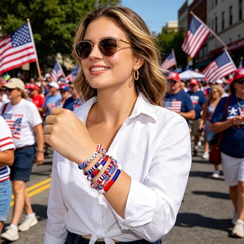 250 Anniversary USA Merchandise 4th of July Bracelet for Women Men Red White and Blue Stretch Bracelets Patriotic Bracelets Jewelry for Independence Day in Saudi Arabia