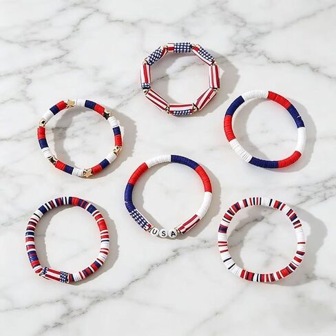 250 Anniversary USA Merchandise 4th of July Bracelet for Women Men Red White and Blue Stretch Bracelets Patriotic Bracelets Jewelry for Independence Day in Saudi Arabia