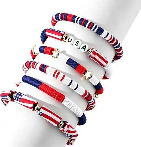 250 Anniversary USA Merchandise 4th of July Bracelet for Women Men Red White and Blue Stretch Bracelets Patriotic Bracelets Jewelry for Independence Day in Saudi Arabia