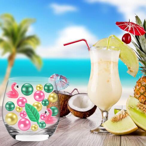 152 Pcs Summer Vase Filler, Hawaiian Flamingo Leaves No Hole Faux Pearls Beads for Party Table Centerpiece Home Decor in Saudi Arabia