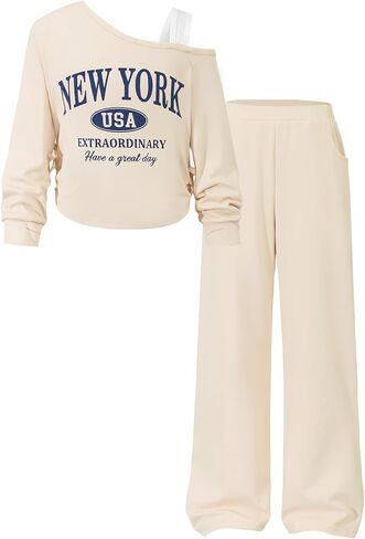YOURUIKEY Girls 2 Piece Clothes Crop Tops Trendy Sweatshirts and Sweatpants Set Fall Girl Outfits Kids Clothes Size 7-14 in Saudi Arabia