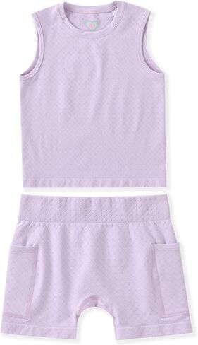 Girls Yoga Set 2 Piece Outfit Tee and Shorts Activewear Set Lightweight Stretch Summer Athletic Outfit in Kuwait