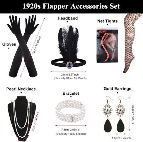 MIAHART 8 قطع 1920s Flapper Great Gatsby إكسسوارات مجموعة أزياء 20's Theme مع قفازات سوداء قلادة Barcelet للنساء in Kuwait