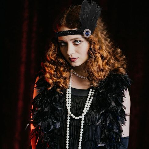 MIAHART 8 قطع 1920s Flapper Great Gatsby إكسسوارات مجموعة أزياء 20's Theme مع قفازات سوداء قلادة Barcelet للنساء in Kuwait