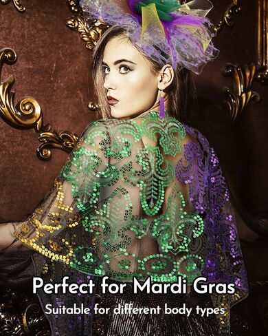 Unittype 4 Pcs Mardi Gras Costumes for Women Mardi Gras Outfit Shawl Scarf with Feather Headband Vintage Tassel Fringe Earrings Accessories Set for Masquerade Party Carnival Parade Dress Party in Saudi Arabia
