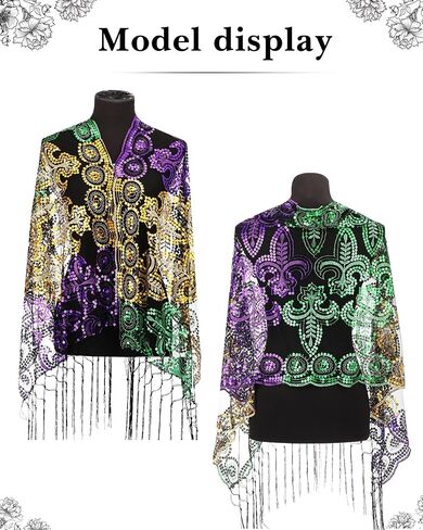 Unittype 4 Pcs Mardi Gras Costumes for Women Mardi Gras Outfit Shawl Scarf with Feather Headband Vintage Tassel Fringe Earrings Accessories Set for Masquerade Party Carnival Parade Dress Party in Saudi Arabia