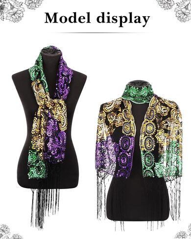 Unittype 4 Pcs Mardi Gras Costumes for Women Mardi Gras Outfit Shawl Scarf with Feather Headband Vintage Tassel Fringe Earrings Accessories Set for Masquerade Party Carnival Parade Dress Party in Saudi Arabia