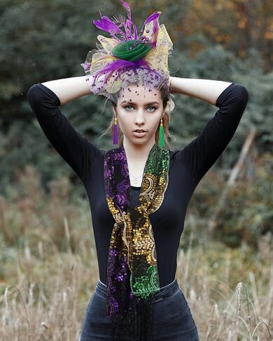 Unittype 4 Pcs Mardi Gras Costumes for Women Mardi Gras Outfit Shawl Scarf with Feather Headband Vintage Tassel Fringe Earrings Accessories Set for Masquerade Party Carnival Parade Dress Party in Saudi Arabia