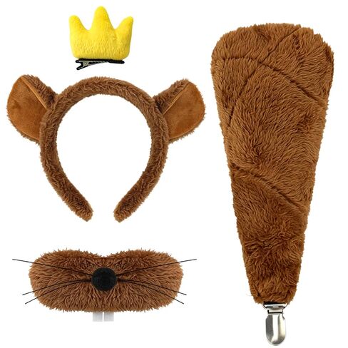 4PCS Beaver Costume with Crown Hair Clip, Brown Beaver Tail Set Headband Nose Costume Accessories for Dress up in Saudi Arabia
