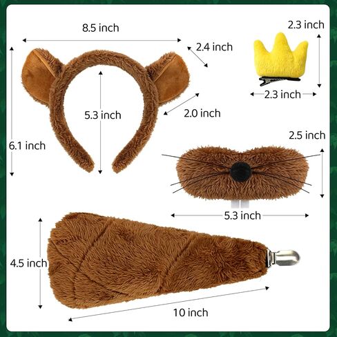4PCS Beaver Costume with Crown Hair Clip, Brown Beaver Tail Set Headband Nose Costume Accessories for Dress up in Saudi Arabia