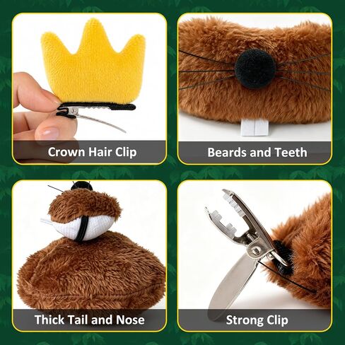 4PCS Beaver Costume with Crown Hair Clip, Brown Beaver Tail Set Headband Nose Costume Accessories for Dress up in Saudi Arabia