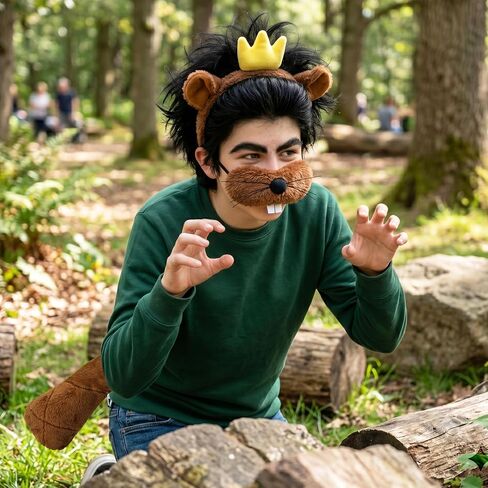 4PCS Beaver Costume with Crown Hair Clip, Brown Beaver Tail Set Headband Nose Costume Accessories for Dress up in Saudi Arabia