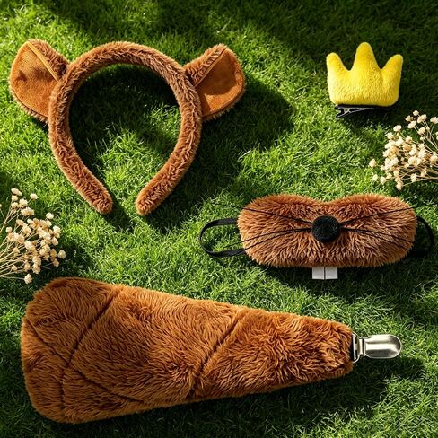 4PCS Beaver Costume with Crown Hair Clip, Brown Beaver Tail Set Headband Nose Costume Accessories for Dress up in Saudi Arabia