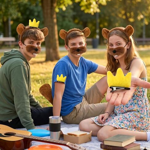 4PCS Beaver Costume with Crown Hair Clip, Brown Beaver Tail Set Headband Nose Costume Accessories for Dress up in Saudi Arabia