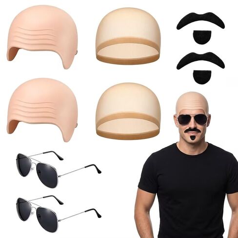 Complete 8-Piece Set with Skin Nets and Sunglasses, Bald Cap, Celebrity Costume, Durable Silicone Materials for Costume Parties and Performances in Saudi Arabia