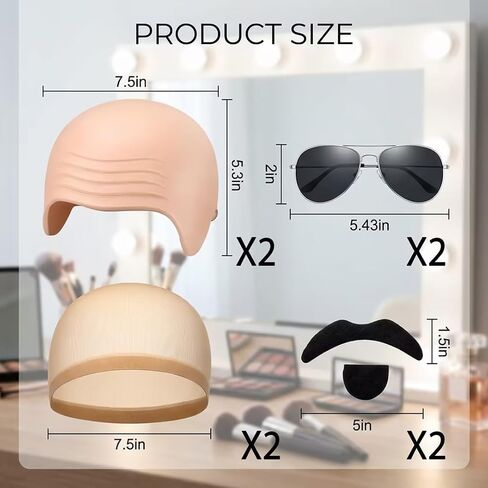 Complete 8-Piece Set with Skin Nets and Sunglasses, Bald Cap, Celebrity Costume, Durable Silicone Materials for Costume Parties and Performances in Saudi Arabia