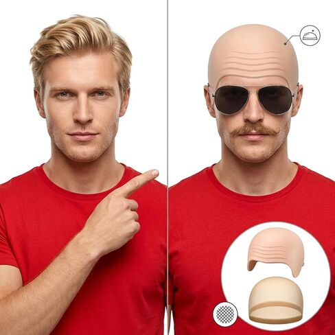 Complete 8-Piece Set with Skin Nets and Sunglasses, Bald Cap, Celebrity Costume, Durable Silicone Materials for Costume Parties and Performances in Saudi Arabia