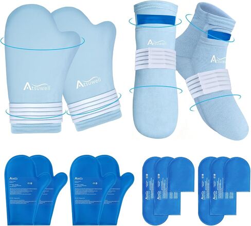 Atsuwell Chemo Gloves and Socks for Neuropathy, Cold Therapy Socks & Cooling Gloves for Soothing Hand Foot Discomfort, Reusable Hand Foot Ice Pack Chemo Care Package for Women and Men, Blue, S/M in Saudi Arabia
