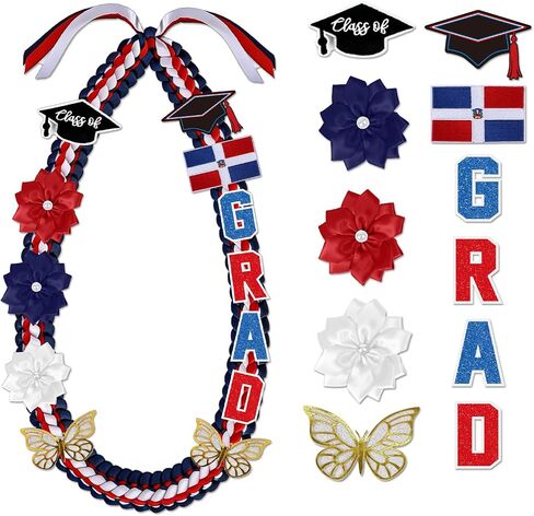 Graduation Ribbon Lei 2026 - Mexican Lei Class of 2026, Double Braided Necklace Leis with 3 Satin Flowers Butterfly, High School College Graduation Gifts for Women Men, Grad Party Supplies in Saudi Arabia