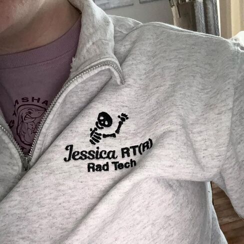 COUPLEHOODIES Custom Radiology Quarter Zip Sweatshirt – Embroidered Skeleton with Name and Credentials, Gift for Technologists in Saudi Arabia