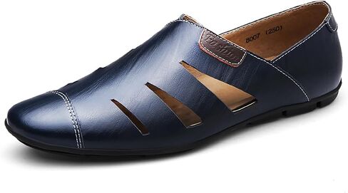 Men's Leather Hollow Out Sandals Comfortable Breathable Closed Toe Slip On Flat Loafers Business Work Casual Walking Shoes in Saudi Arabia