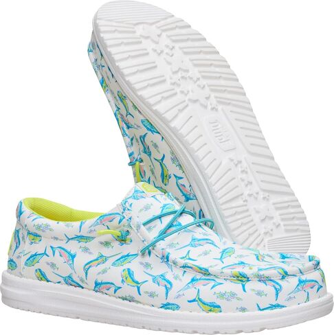 HEYDUDE Men's Wally Bluewater White Size 14 Slip-On Shoes, Lightweight Breathable Canvas with Slip-Resistant Traction for Daily Wear in Saudi Arabia
