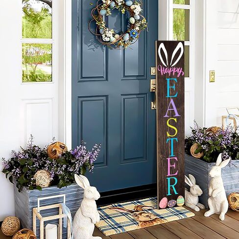 Easter Vertical Porch Sign for Welcome Front Door Rustic Tall Welcome sign for Front Porch Standing Farmhouse Door Porch Decoration 47.2" H in Saudi Arabia