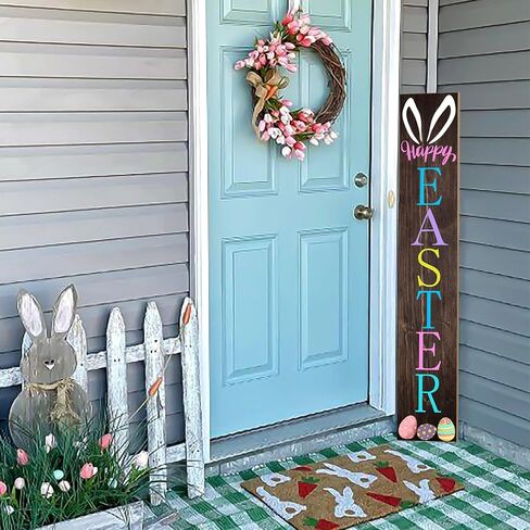 Easter Vertical Porch Sign for Welcome Front Door Rustic Tall Welcome sign for Front Porch Standing Farmhouse Door Porch Decoration 47.2" H in Saudi Arabia