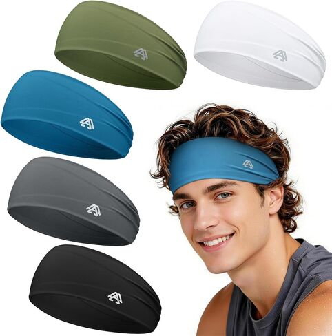 Awumbuk 5 Pack Running Headbands Exercise, Moisture Wicking Sweat Band Elastic Sports Head Band for Running, Cycling, Basketball, Soccer, Yoga, Men/Women in Saudi Arabia