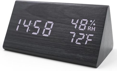 Wooden Digital Alarm Clocks for Bedrooms - Electric Desk Clock with Large Numbers, DC Port, Loud Alarm for Heavy Sleepers, Adjustable Volume, Dimmer, Wood Décor, Adapter Powered in Saudi Arabia