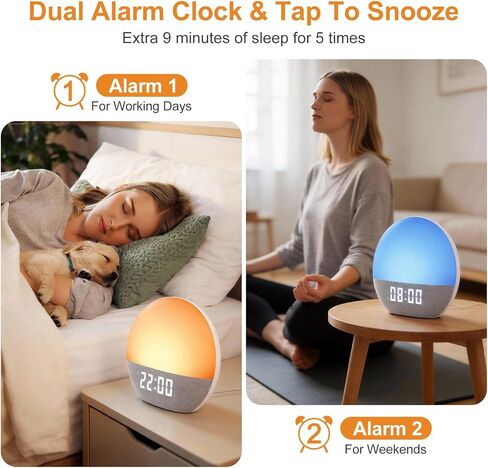 Sunrise Alarm Clock, White Noise Sound Machine, Gentle Alarm Clocks for Bedrooms, Natural Linen, 24 Soothing Sounds, 17 Night Lights, Dimmable Clock, Dual-Alarm for Heavy Sleepers in Saudi Arabia