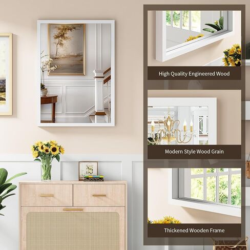Syndra White Wood Frame Bathroom Mirror, 22''x30'' Modern Vanity Mirror for Wall, Waterproof Slim Deep Frame, Rectangular HD Tempered Glass Mirror for Living Room, Bedroom, Entryway, Rustic, Farmhouse in Saudi Arabia
