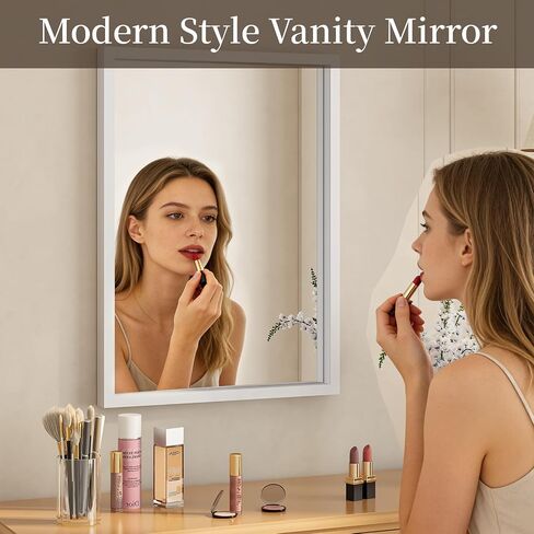 Syndra White Wood Frame Bathroom Mirror, 22''x30'' Modern Vanity Mirror for Wall, Waterproof Slim Deep Frame, Rectangular HD Tempered Glass Mirror for Living Room, Bedroom, Entryway, Rustic, Farmhouse in Saudi Arabia