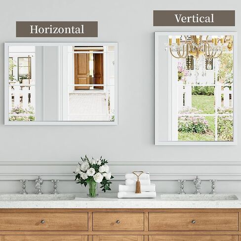 Syndra White Wood Frame Bathroom Mirror, 22''x30'' Modern Vanity Mirror for Wall, Waterproof Slim Deep Frame, Rectangular HD Tempered Glass Mirror for Living Room, Bedroom, Entryway, Rustic, Farmhouse in Saudi Arabia