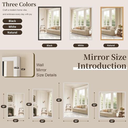 Syndra White Wood Frame Bathroom Mirror, 22''x30'' Modern Vanity Mirror for Wall, Waterproof Slim Deep Frame, Rectangular HD Tempered Glass Mirror for Living Room, Bedroom, Entryway, Rustic, Farmhouse in Saudi Arabia