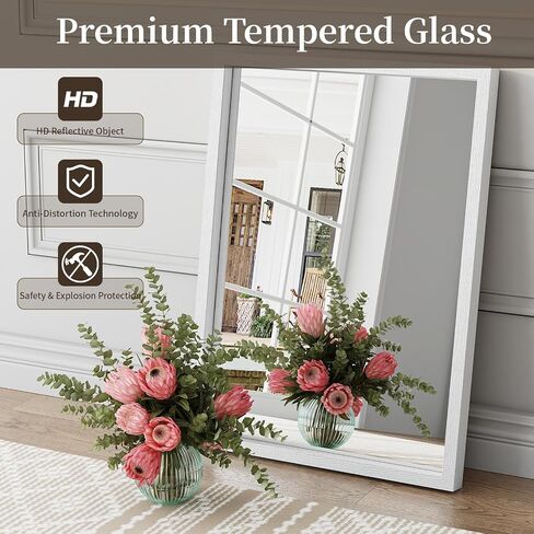Syndra White Wood Frame Bathroom Mirror, 22''x30'' Modern Vanity Mirror for Wall, Waterproof Slim Deep Frame, Rectangular HD Tempered Glass Mirror for Living Room, Bedroom, Entryway, Rustic, Farmhouse in Saudi Arabia