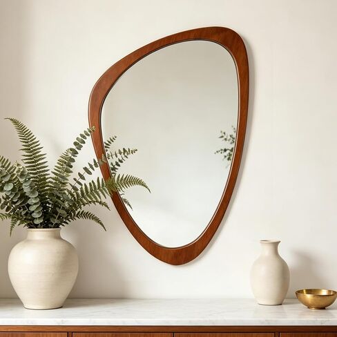 Ferytange Asymmetrical Wall Mirror, Wood Frame Decorative Mirror for Living Room Bedroom Entryway, Modern Irregular Unique Wall Art, Mid Century Modern Home Decor 30" H x 19" W in Saudi Arabia