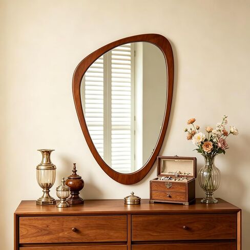 Ferytange Asymmetrical Wall Mirror, Wood Frame Decorative Mirror for Living Room Bedroom Entryway, Modern Irregular Unique Wall Art, Mid Century Modern Home Decor 30" H x 19" W in Saudi Arabia