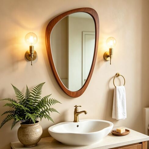 Ferytange Asymmetrical Wall Mirror, Wood Frame Decorative Mirror for Living Room Bedroom Entryway, Modern Irregular Unique Wall Art, Mid Century Modern Home Decor 30" H x 19" W in Saudi Arabia